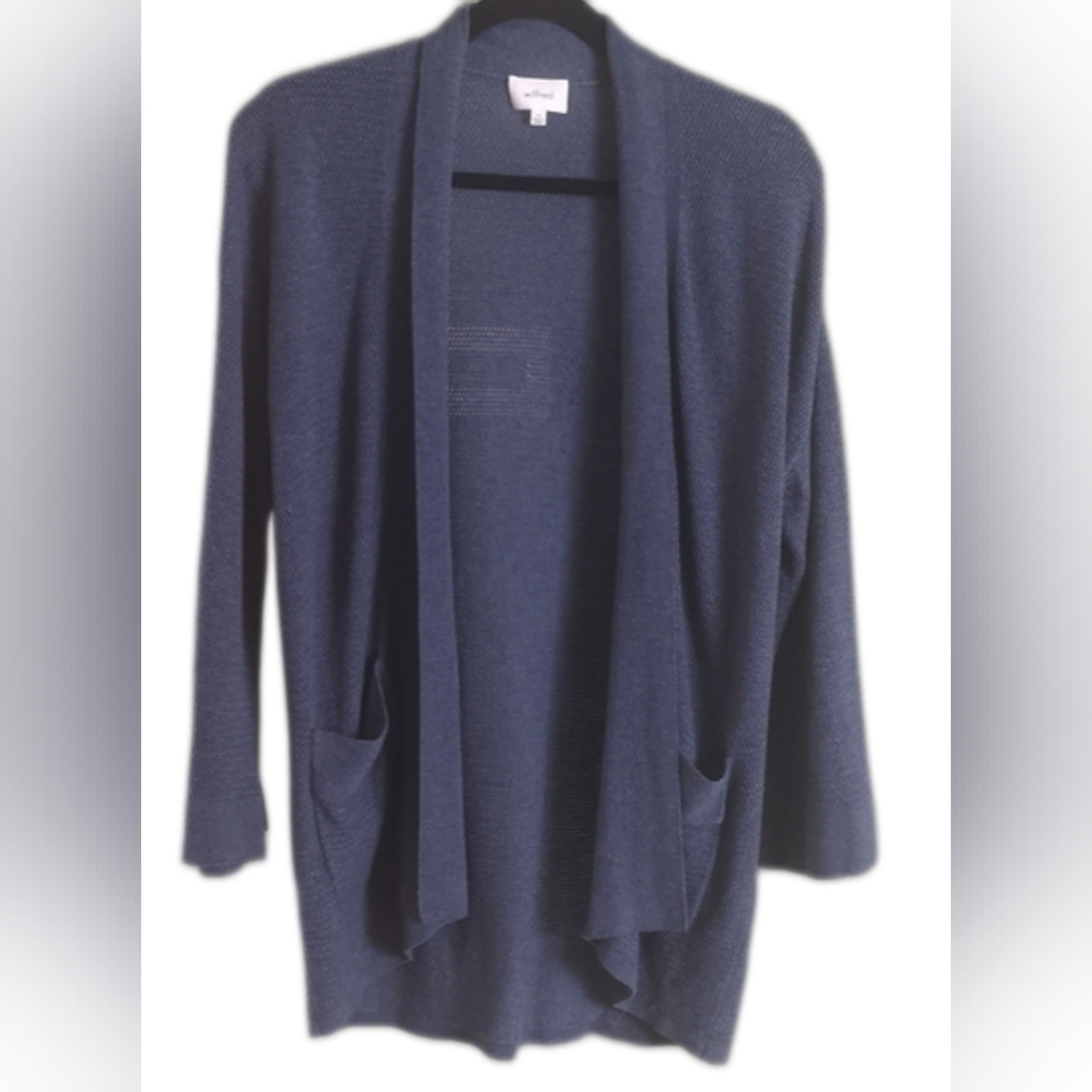 Aritzia Wilfred Copernic Blue Drape Pockets Flare Sleeved Cardigan Cashmere